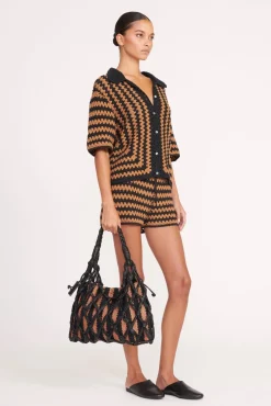 Cover-Ups|Pants & Shorts<STAUD SAMARA SHORT  BLACK TAN SEASHORE STRIPE BLACKTANSEASHORESTRIPE
