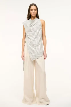 Poplin Shop|Tops<STAUD SAWYER TOP IVORY MICRO STRIPE IVORYMICROSTRIPE