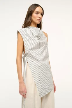 Poplin Shop|Tops<STAUD SAWYER TOP  IVORY MICRO STRIPE IVORYMICROSTRIPE