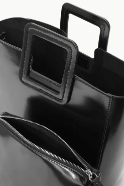 Totes<STAUD SHIRLEY LEATHER BAG   POLISHED BLACK