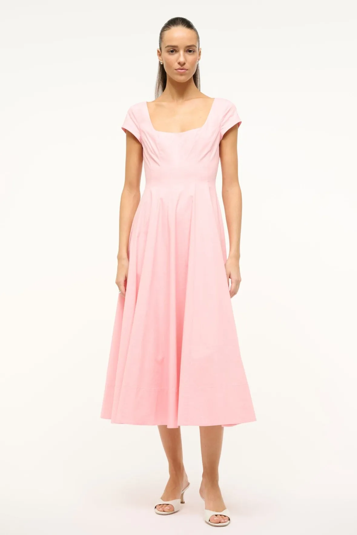 The Wells Dress|Dresses<STAUD SHORT SLEEVE WELLS DRESS PEARL PINK PEARLPINK