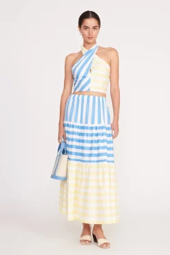 Poplin Shop|Tops<STAUD SMOCKED KAI TOP  BUTTERCUP SEASHORE STRIPE BUTTERCUPSEASHORESTRIPE