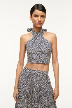 Poplin Shop|Tops<STAUD SMOCKED KAI TOP NAVY MOSAIC NAVYMOSAIC