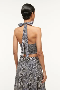 Poplin Shop|Tops<STAUD SMOCKED KAI TOP  NAVY MOSAIC NAVYMOSAIC