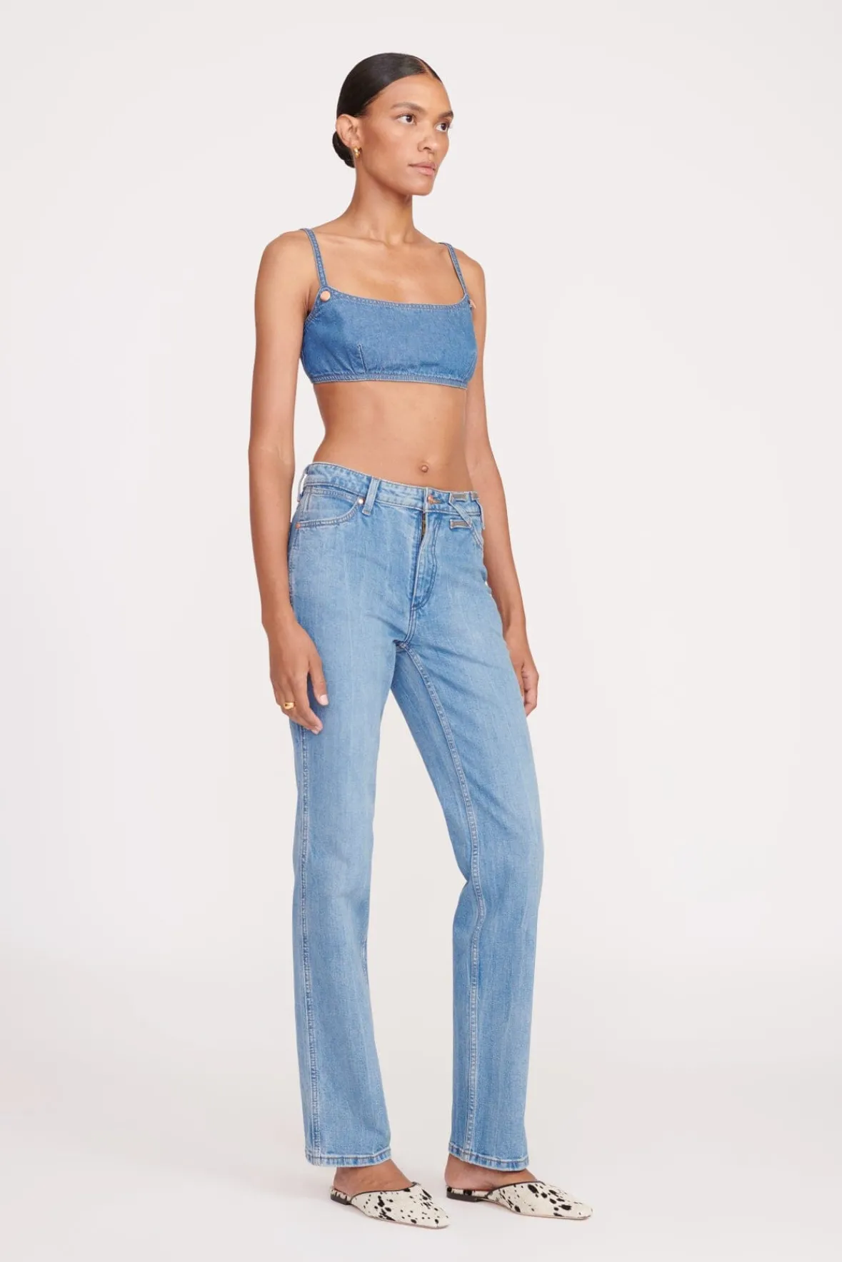 Denim|STAUD + Wrangler<STAUD + WRANGLER THE JEAN BIKINI TOP MID BLUE MIDBLUE