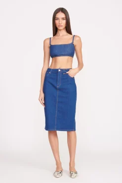 STAUD + Wrangler|Denim<STAUD + WRANGLER THE PENCIL SKIRT  DARK RINSE DARKRINSE