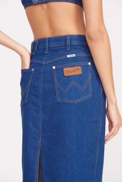 STAUD + Wrangler|Denim<STAUD + WRANGLER THE PENCIL SKIRT  DARK RINSE DARKRINSE