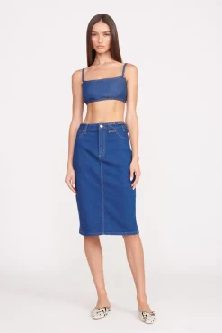 STAUD + Wrangler|Denim<STAUD + WRANGLER THE PENCIL SKIRT  DARK RINSE DARKRINSE